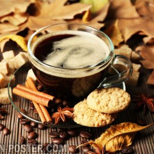 jual poster gambar minuman kopi dengan latar belakang autumn