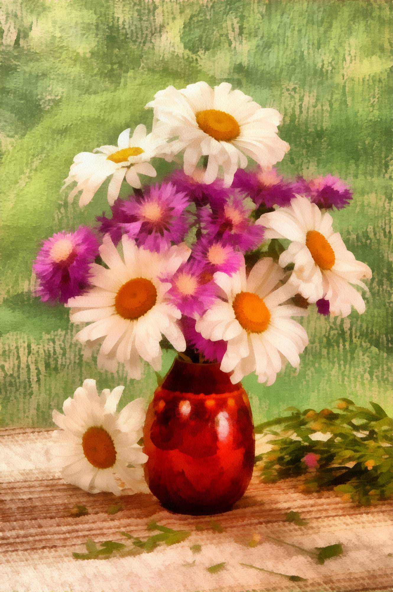 Flower-Vase-27 – Watercolor Flower Painting For Sale – Digital Painting Printed On Canvas