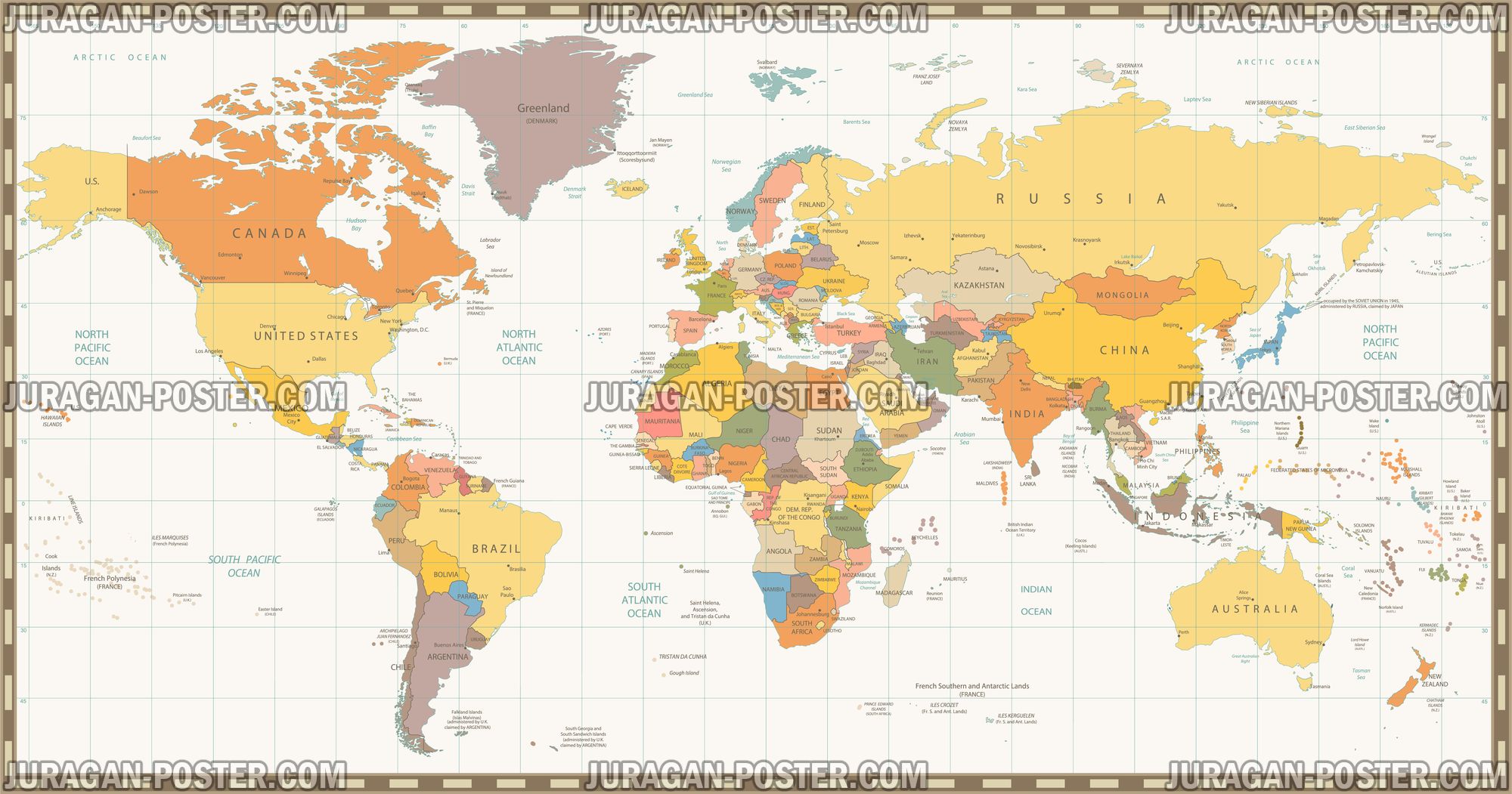 World Map – peta Dunia – Jual Poster di Juragan Poster